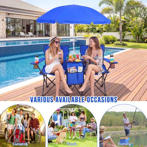 Double Camping Chair with Umbrella Portable Folding Outdoor Chair, Two Person Beach Chair with Sunshade for Camping, Fishing, Picnic, Garden, Travel and Outdoor Relaxing, COD Free Shipping, Pay on Delivery