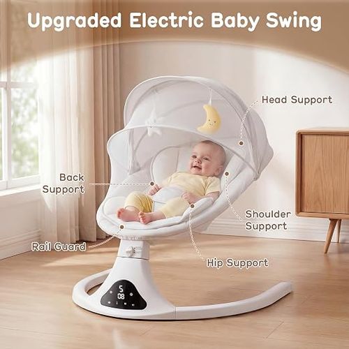 Electric Baby Swing for Newborn, Bluetooth Remote Control Infant Rocker with 5 Swing Speeds & Lullabies