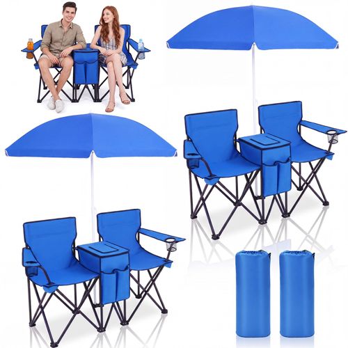Double Camping Chair with Umbrella Portable Folding Outdoor Chair, Two Person Beach Chair with Sunshade for Camping, Fishing, Picnic, Garden, Travel and Outdoor Relaxing, COD Free Shipping, Pay on Delivery