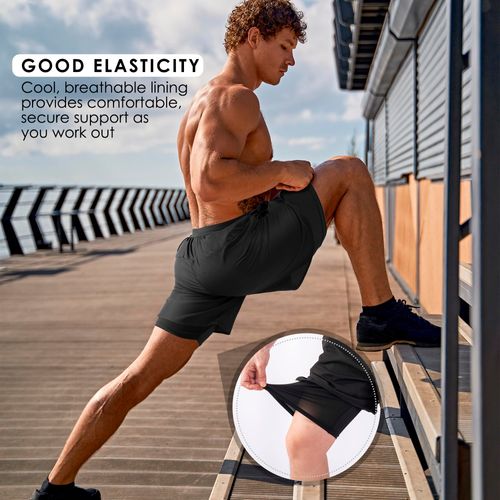Men's 2-in-1 Running Shorts Quick Dry Gym Sports Shorts with Pocket, Breathable Double Layer Summer Shorts for Fitness, Jogging, Training, Outdoor Sports, 2XL, COD Free Shipping, Pay on Delivery
