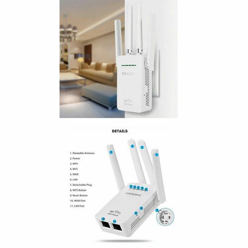 1200Mbps WiFi Range Extender Wireless Signal Booster Repeater with 4 Antennas