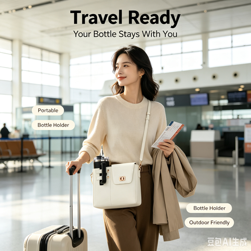 PU Leather Crossbody Bag With Tumbler Holder, Fashion Shoulder Handbag With Water Bottle Slot For Daily Outdoor