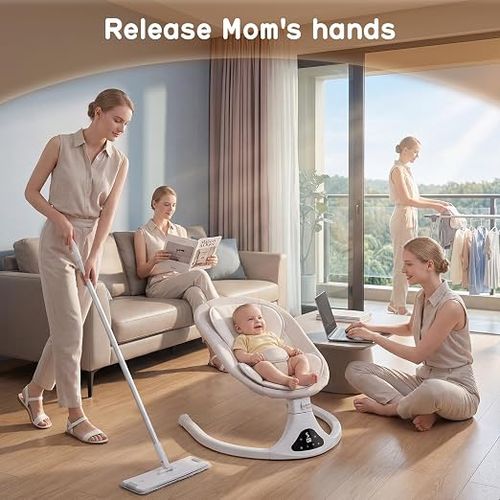 Electric Baby Swing for Newborn, Bluetooth Remote Control Infant Rocker with 5 Swing Speeds & Lullabies