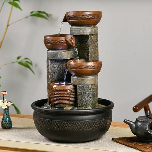Tabletop Water Fountain Lucky Flowing Water Ornament, Chinese style indoor desktop fountain with circulating water pump for office desk, tea table, living room, home decoration, small relaxing water feature, COD Free Shipping, Pay on Delivery
