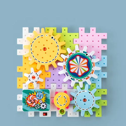 Electric Gear Building Blocks, DIY Educational STEM Construction Toy with Race Track, Kids Creative Assembly Blocks