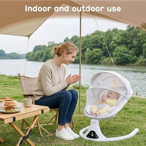 Electric Baby Swing for Newborn, Bluetooth Remote Control Infant Rocker with 5 Swing Speeds & Lullabies