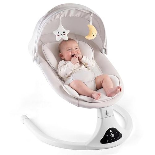 Electric Baby Swing for Newborn, Bluetooth Remote Control Infant Rocker with 5 Swing Speeds & Lullabies