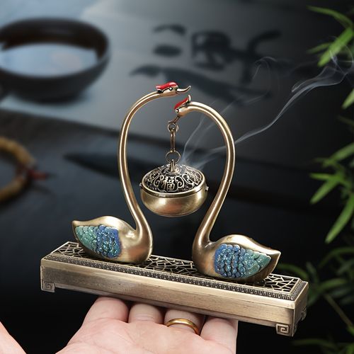 Double Swan Hanging Incense Burner, Vintage Metal Hanging Censer Home Decor Ornament