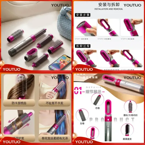 5 in 1 Hot Air Styler, Interchangeable Hair Dryer Brush, Multifunctional Hair Curler Straightener Volumizer