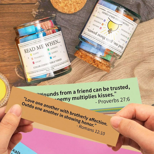 Read Me When Bible Verse Jar, Color Coded Scripture Cards Glass Jar Christian Religious Gift
