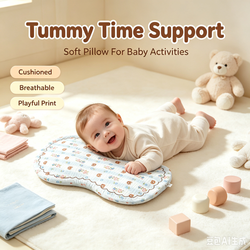 Muslin Cotton Baby Pillow Pad, Cute Cartoon Printed Breathable Infant Head Support Cushion for Crib Stroller