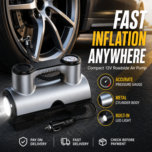 Portable Tire Inflator 12V Car Air Compressor Pump with Pressure Gauge, Wired Electric Air Pump for Car Tire, Motorcycle, Bicycle, Ball and Road Emergency Inflation, COD Free Shipping, Pay on Delivery