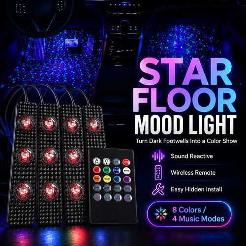 Car Interior LED Footwell Lights 64 Color USB 5V Ambient Floor Lamp, 4PCS car under dash atmosphere light with app control, remote control, music sound sensor, suitable for car footwell, seats, dashboard, night driving decoration, COD Free Shipping, Pay on Delivery