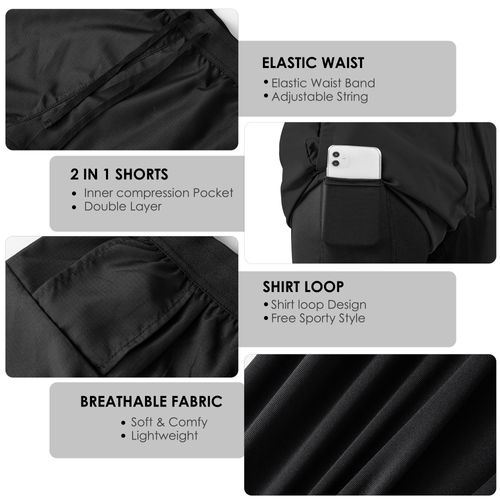 Men's 2-in-1 Running Shorts Quick Dry Gym Sports Shorts with Pocket, Breathable Double Layer Summer Shorts for Fitness, Jogging, Training, Outdoor Sports, 2XL, COD Free Shipping, Pay on Delivery