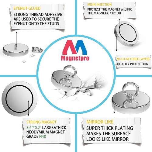 Fishing Magnet Neodymium Salvage Magnet 60mm Round Recovery Magnet with M8 Ring, Max 130kg Pull Force, Strong Magnet for Underwater Metal Recovery, Magnet Fishing, River, Well, Pool, COD Free Shipping, Pay on Delivery