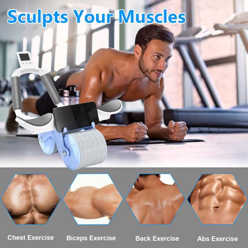 Ab Roller Wheel Automatic Rebound Abdominal Exercise Wheel with Elbow Support, Phone Holder and Timer Option for Home Fitness, Core Training, Waist and Belly Exercise, COD Free Shipping, Pay on Delivery