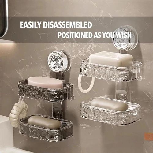 No Drill Double Layer Suction Soap Holder, Wall Mount Draining Soap Dish For Bathroom Kitchen