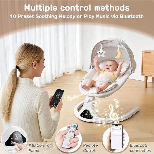 Electric Baby Swing for Newborn, Bluetooth Remote Control Infant Rocker with 5 Swing Speeds & Lullabies