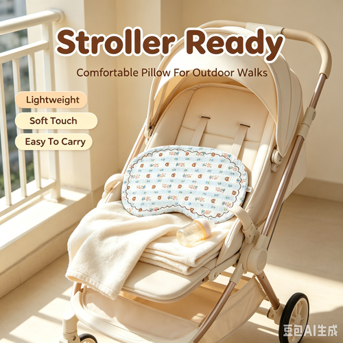 Muslin Cotton Baby Pillow Pad, Cute Cartoon Printed Breathable Infant Head Support Cushion for Crib Stroller