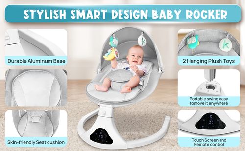 Electric Baby Swing for Newborn, Bluetooth Remote Control Infant Rocker with 5 Swing Speeds & Lullabies