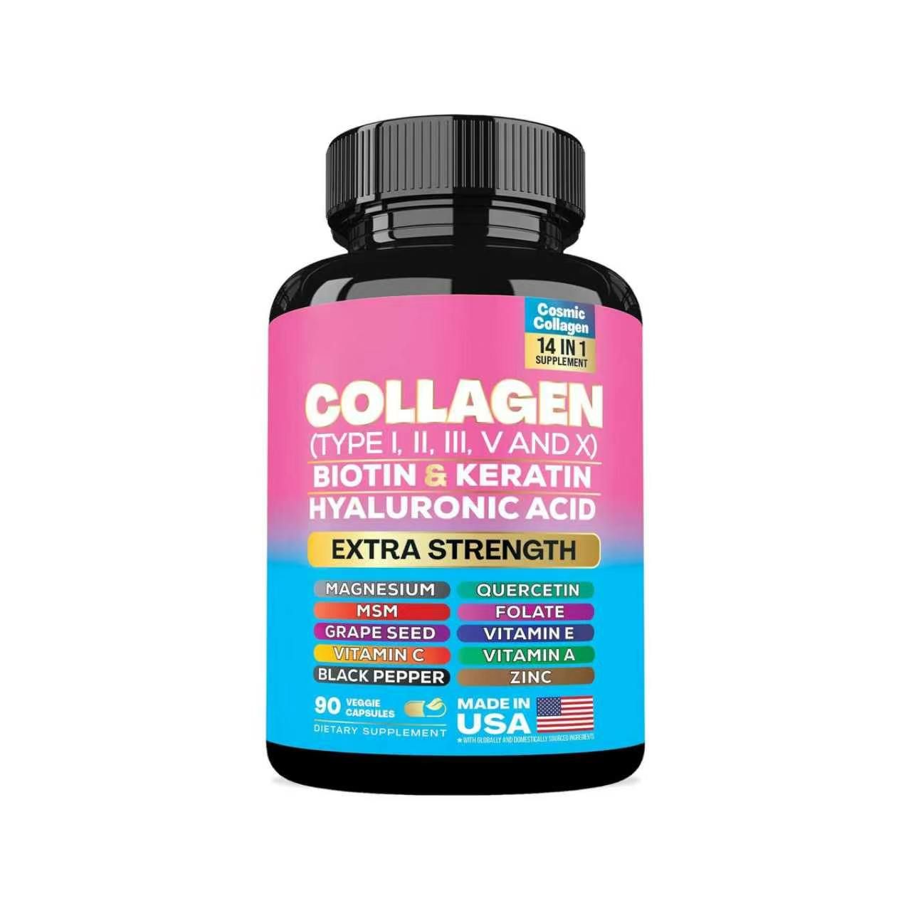 Collagen Supplement-with Biotin, Keratin, Hyaluronic Acid & 13+ Extra Strength Ingredients for Beauty, Fitness, & Healthcare -  MADE IN USA