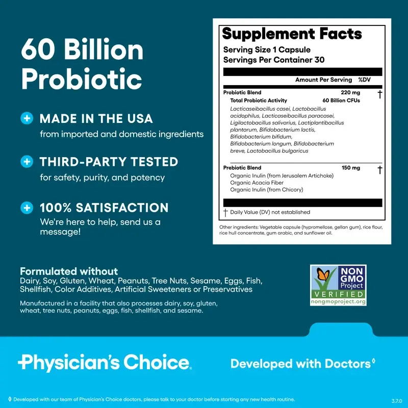 Physician's Choice 60 Billion Probiotic - Daily Gut Health, Digestive & Immune Support for Men and Women