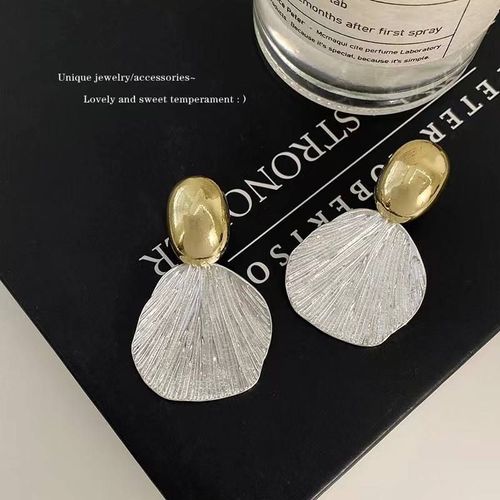 Minimalist Luxury Two-Tone Gold & Silver Vertical-Textured Shell Drop Earrings