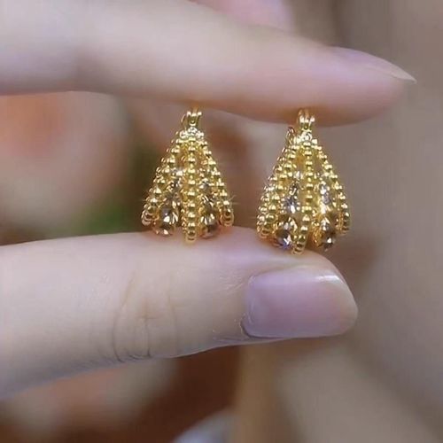 Champagne Gold-Tone Multi-Layer Basket-Shaped Hoop Earrings with Champagne Crystal Accents