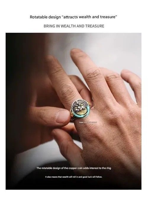 Men & Women Two-Tone Pixiu Ring - Rotatable Auspicious Coin Jewelry