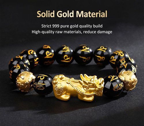 12mm Sand Gold Pixiu & Obsidian Fortune-inspired Bracelets