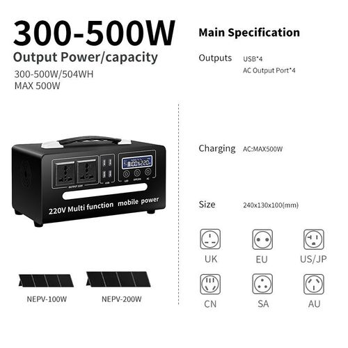 504WH Energy Storage Power Station,Battery Portable Power Station 300W,for Home Backup, Outdoor