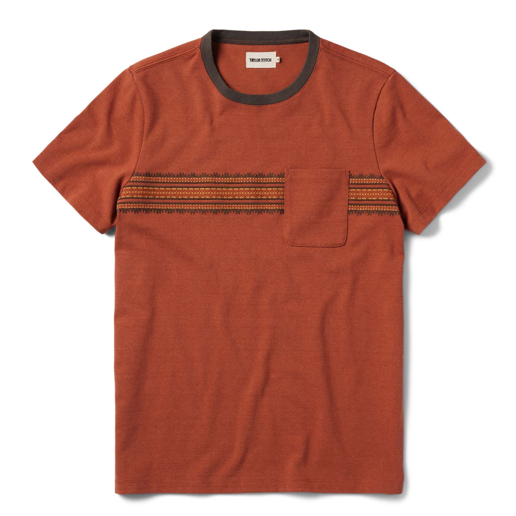 Arnsv Heavy Bag Tee in Dusty Rose Embroidered Stripe