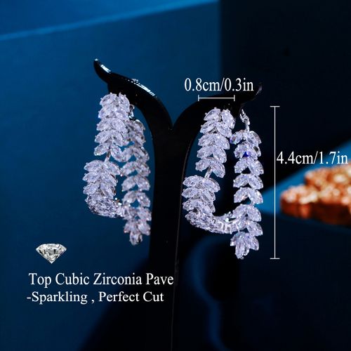 New design luxurious cubic zirconia flower stud earrings with leaf-shaped design, wearable on both sides.