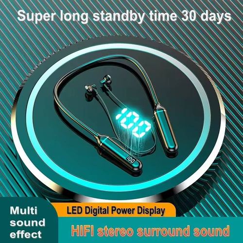 Best-selling model G02 in-ear sports neckband LED headphones with digital display and magnetic bass earbuds.