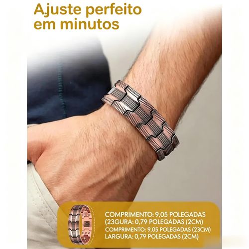 Pulseira de Cobre Feraco para Homens, Pulseiras Magnéticas de Ultra Força 3X, Cobre Puro 99,99% com Ímanes de Neodímio de 3500 Gauss, Ajustável.