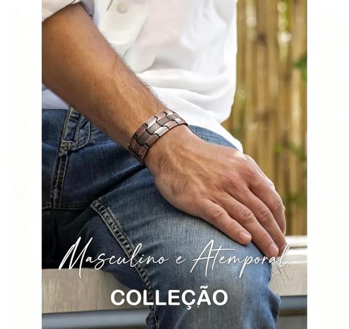 Pulseira de Cobre Feraco para Homens, Pulseiras Magnéticas de Ultra Força 3X, Cobre Puro 99,99% com Ímanes de Neodímio de 3500 Gauss, Ajustável.