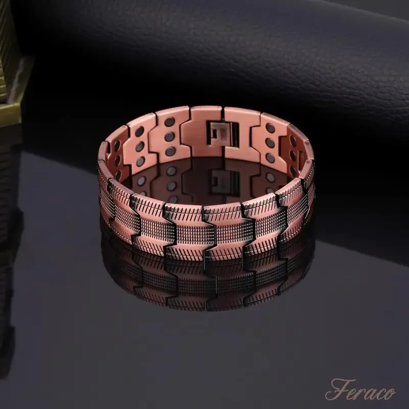Pulseira de Cobre Feraco para Homens, Pulseiras Magnéticas de Ultra Força 3X, Cobre Puro 99,99% com Ímanes de Neodímio de 3500 Gauss, Ajustável.