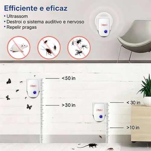 Repelente de Pragas Ultrassônico, Repelente Eletrônico de Pragas Tomada Interna para Insetos, Baratas, Aranhas, Formigas, Percevejos, Mosquitos e Ratos para Casa, Cozinha, Garagem e Armazém.