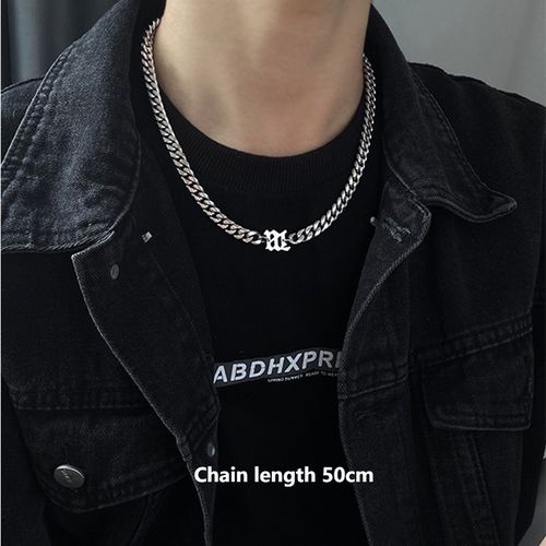 3️⃣Hip hop Cuban Necklace hipster men and women personality titanium steel lettering thick chain jewelry  0228