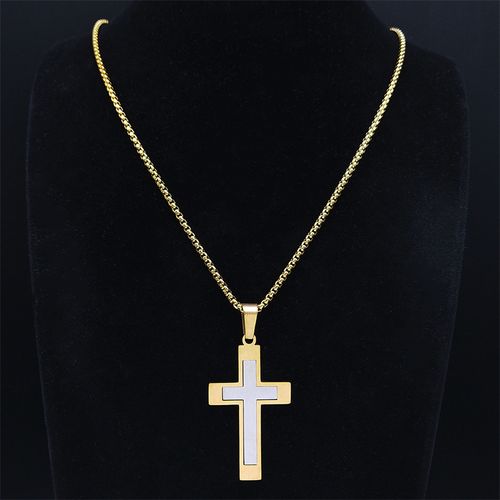 4️⃣Men's cross pendant necklace Gold and silver necklace accessories