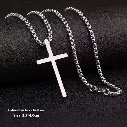 6️⃣New titanium steel cross necklace men's fashion with stainless steel cross pendant sweater chain accessories