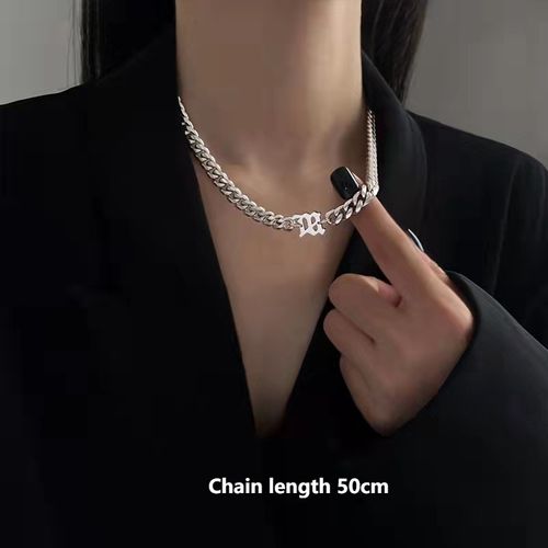 3️⃣Hip hop Cuban Necklace hipster men and women personality titanium steel lettering thick chain jewelry  0228