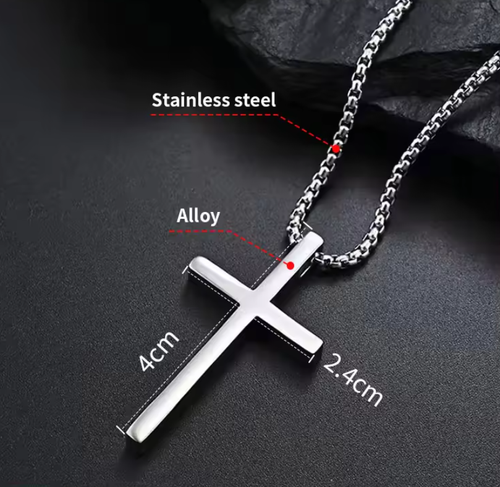 6️⃣New titanium steel cross necklace men's fashion with stainless steel cross pendant sweater chain accessories