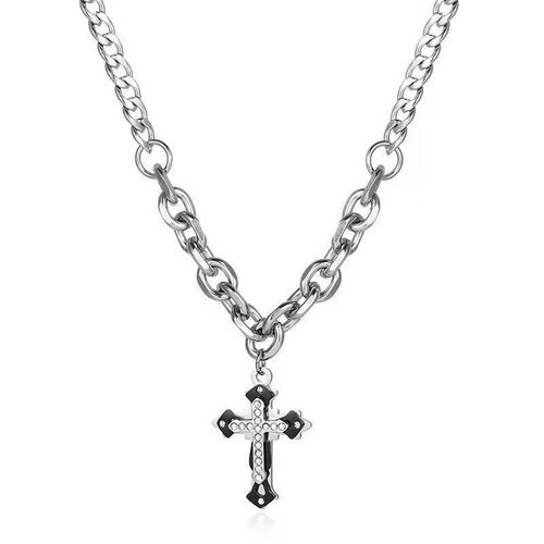 Necklace for men Instagram Hip Hop women Cool trend diamond-encrusted cross pendant High street punk titanium steel hoodie chain accessories  0312