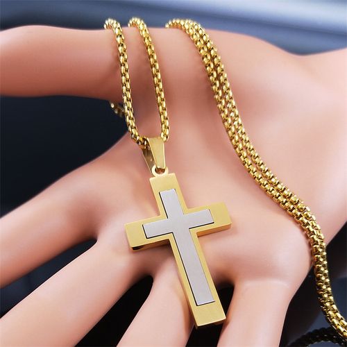 4️⃣Men's cross pendant necklace Gold and silver necklace accessories