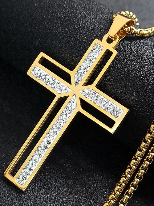 7️⃣Men's cross necklace Street hip hop chic diamond stylish pendant