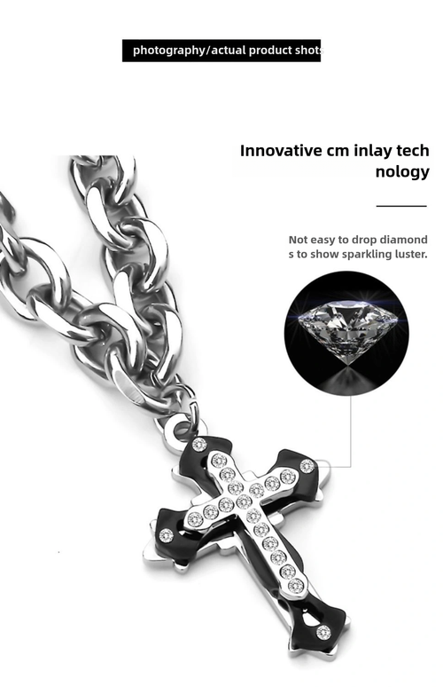Necklace for men Instagram Hip Hop women Cool trend diamond-encrusted cross pendant High street punk titanium steel hoodie chain accessories  0312
