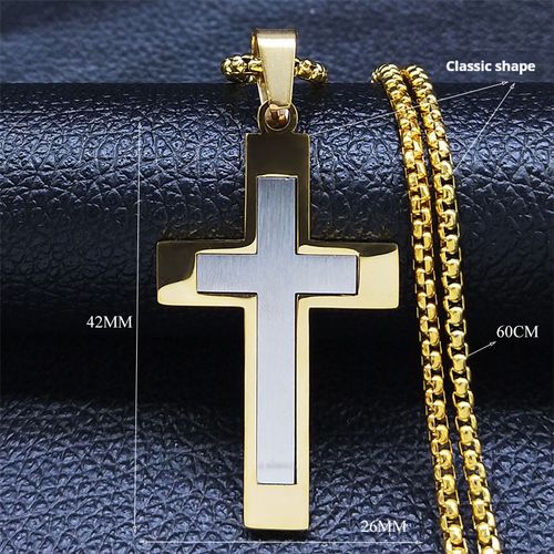 4️⃣Men's cross pendant necklace Gold and silver necklace accessories