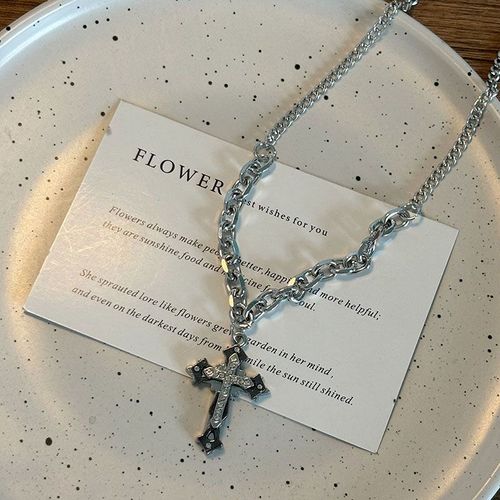 Necklace for men Instagram Hip Hop women Cool trend diamond-encrusted cross pendant High street punk titanium steel hoodie chain accessories  0312