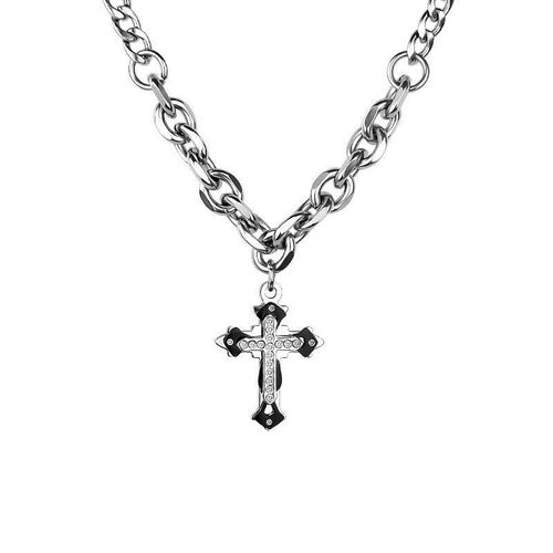 Necklace for men Instagram Hip Hop women Cool trend diamond-encrusted cross pendant High street punk titanium steel hoodie chain accessories  0312